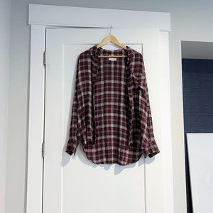 Treasure & Bond Boyfriend Midweight Shirt-tail Flannel - Maroon/Cream